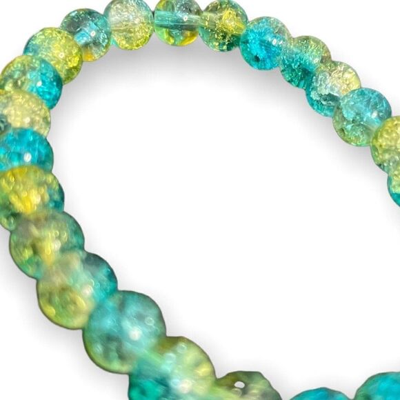 Handmade Unisex Blue Green Round Beads Stretch Bracelet One Size Chakra Reiki - Picture 5 of 7